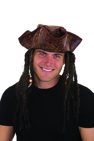 Jacobson Hat Company Men's Caribbean Pirate with Braids, Brown, One Size