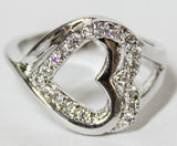 Women's Rhodium Plated Dress Ring CZ Heart Band 107