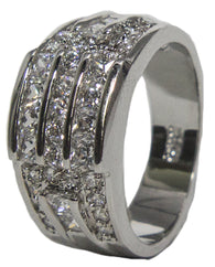 Women's Rhodium Plated Dress Ring Princess and Round Cut CZ 011