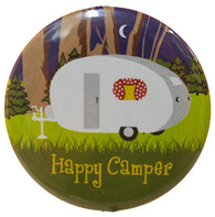 2 Inch Button Shaped "Happy Camper" Magnetic Bottle Opener