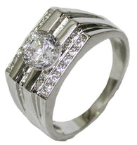 Men's Rhodium Plated Dress Ring Oval Cut CZ 080