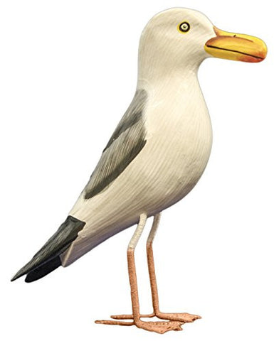 Nautical Decoration Hand Made Wooden Seagull Figurine, 10 Inches Tall