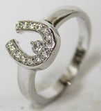Women's Rhodium Plated Dress Ring CZ Encrusted Horseshoe 097