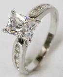 Women's Rhodium Plated Dress Ring Emerald Cut CZ 102