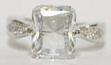Women's Rhodium Plated Dress Ring Large Emerald Cut CZ 117