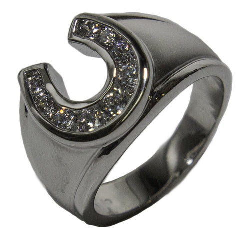 Men's Rhodium Plated Dress Ring Horseshoe Round Cut CZ 035