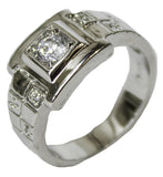Men's Rhodium Plated Dress Ring Brilliant Cut CZ Square Setting 076