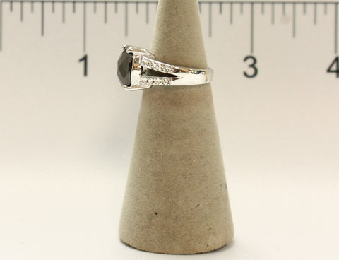 Women's Rhodium Plated Dress Ring Black and White CZ 111