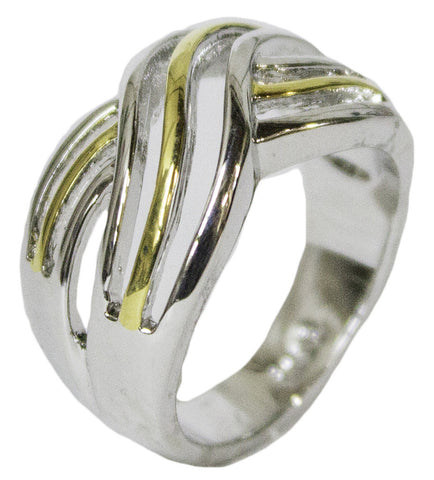 Women's Rhodium Plated Dress RingCriss Cross Two Tone 053