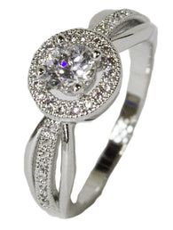 Women's Rhodium Plated Dress Ring Ornate Round Cut CZ 046