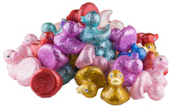 2 Inch Rubber Ducks - Bag of 50 Assorted Mini Glitter Rubber Duckies