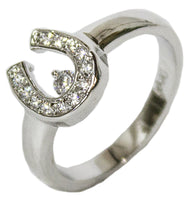 Women's Rhodium Plated Dress Ring CZ Encrusted Horseshoe 097