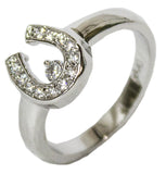 Women's Rhodium Plated Dress Ring CZ Encrusted Horseshoe 097