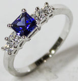 Women's Rhodium Plated Dress Ring Princess Cut Sapphire CZ 098