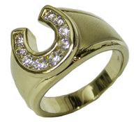 Men's 18 Kt Gold Plated Dress Ring Horseshoe CZ 073