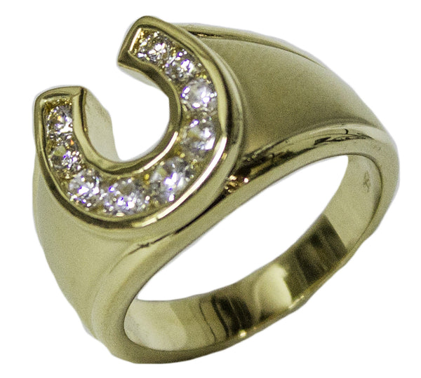 Men's 18 Kt Gold Plated Dress Ring Horseshoe CZ 073