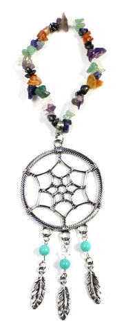Dream Catcher Car Mirror Charm on Flexible Elastic Semi Precious Stone Strand