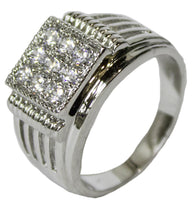 Men's Rhodium Plated Dress Ring Multiple Brilliant Cut CZ 078