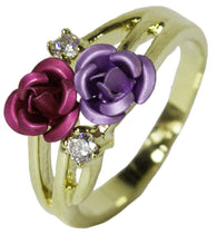 Women's 18 Kt Gold Plated Dress Ring Enamel Rose and CZ 044
