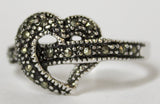 Women's Rhodium Plated Dress Ring Marcasite Heart 118