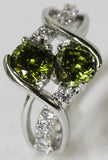 Women's Rhodium Plated Dress Ring Ornate Green and White CZ 040