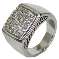 Men's Rhodium Plated Dress Ring Square CZ Cluster 072