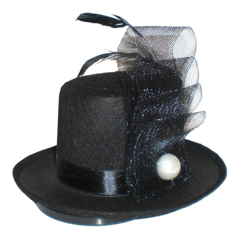 Jacobson Hat Company Pearl and Feather Black Mini Top Hat,One Size