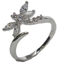 Women's Rhodium Plated Dress Ring Dragonfly Wrap Around CZ 002