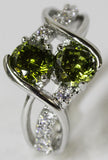 Women's Rhodium Plated Dress Ring Ornate Green and White CZ 040