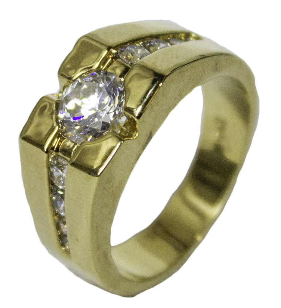 RS Covenant Men's 18 Kt Gold Plated Dress Ring Dice with CZ 071  (10)