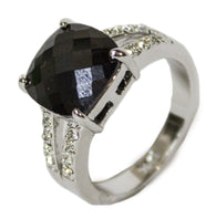 Women's Rhodium Plated Dress Ring Black and White CZ 111