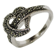 Women's Rhodium Plated Dress Ring Marcasite Heart 118