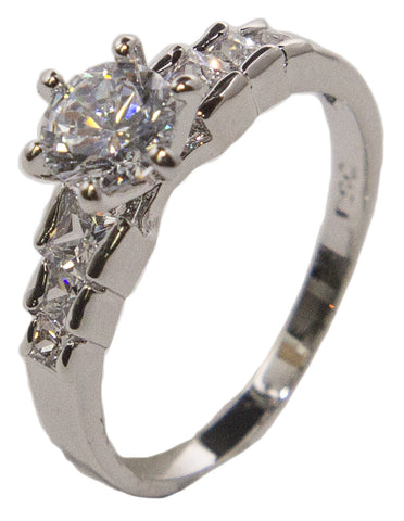 Women's Rhodium Plated Dress Ring Round and Princess Cut CZ 015