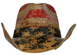 Tan Western Toyo Straw Distressed USA Flag Cowboy Hat w/ Elastic Headband