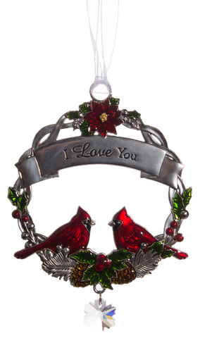 Attractive Zinc Christmas Cardinal Ornaments By Ganz- I Love You