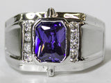 Men's Rhodium Plated Dress Ring Montana Steel Emerald Cut CZ 075