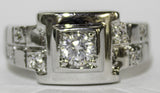 Men's Rhodium Plated Dress Ring Brilliant Cut CZ Square Setting 076