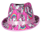 Brightly Colored Unicorn and Rainbow Print Derby Hat, Felt, One Size