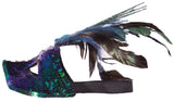 Costume Accessory - Sequin Covered Carnival Mask w/ Feathers & Faux Gem
