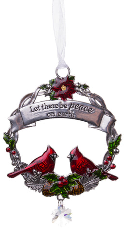 Attractive Zinc Christmas Cardinal Ornaments By Ganz- Peace On Earth