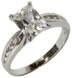 Women's Rhodium Plated Dress Ring Emerald Cut CZ 102