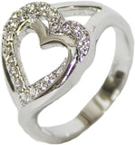 Women's Rhodium Plated Dress Ring CZ Heart Band 107