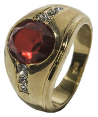 Men's 18 KT Gold Plated Red Austrian Crystal Dress Ring 030