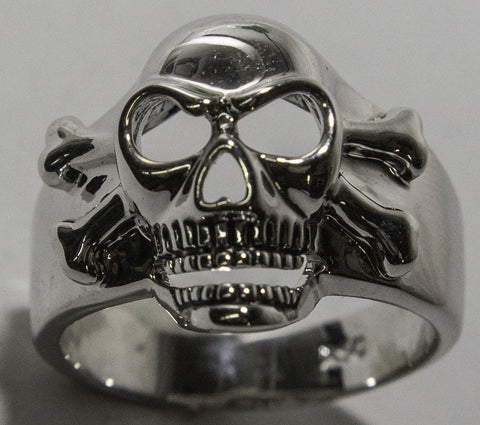 Men's Rhodium Plated Dress Ring Enameled Skull 032