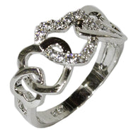 Women's Rhodium Plated Dress Ring Interlocking Hearts CZ 042