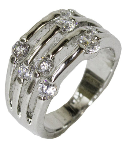 Women's Rhodium Plated Dress Ring Large Dew Drop CZ 041