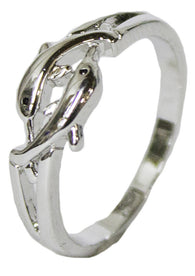 Women's Rhodium Plated Dress Ring Interlocking Dolphins 052