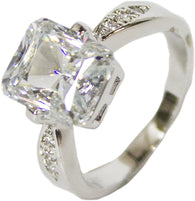 Women's Rhodium Plated Dress Ring Large Emerald Cut CZ 117