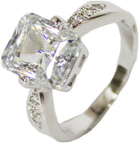 Women's Rhodium Plated Dress Ring Large Emerald Cut CZ 117