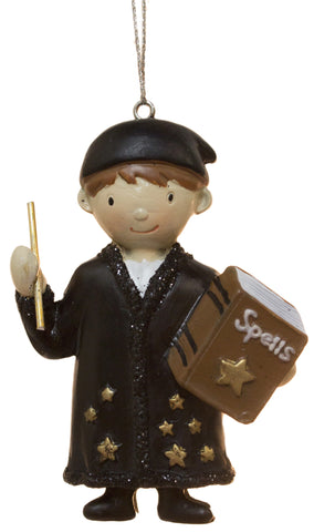 3 Inch Young Wizard with Book of Spells and Wand Ornament